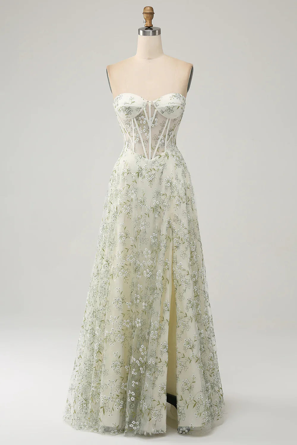 Robe de soirée corset trapèze avec broderie